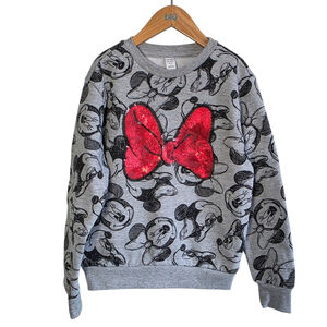Joe Fresh Disney Minnie Mouse Sequin Bow Sweatshirt Kids S/6 Grey Graphic